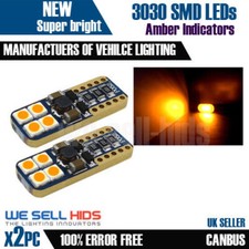 2x LAMPADINE T10 W5W 501 3030 8 SMD AMBRA BRILLANTE INDICATORE CANBUS RIPETITORI LATERALI