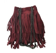 Borsa a secchiello con frange in camoscio