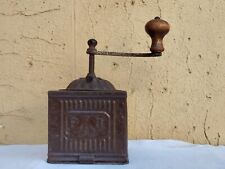 ANTICO XIX secolo MACININO MACINA CAFFÈ FB TRE SPADE IN LATTA POMELLO DI LEGNO