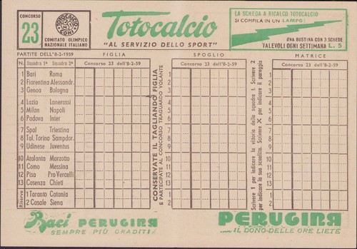 Totocalcio schedina 23 del - schedina, n.