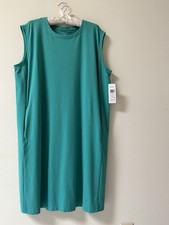 Abito Eileen Fischer cotone biologico 93%, XL, colore verde, girocollo, nuovo con etichetta.