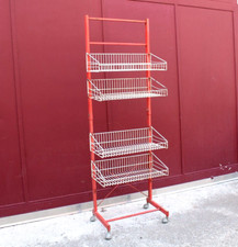 Grande Espositore con Ruote stand Vintage in Metallo 4 Ceste Rimovibili Anni '50