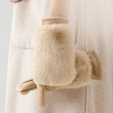 Donna Pelliccia Finta Guanti Touch Screen Carino Pelo Caldo Full Dito a Manopola