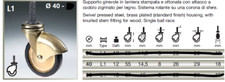 Ruota Ruote per Mobili Carrelli con Perno Girevole Ottonato mm. 40 Pz. 4 CEBORA