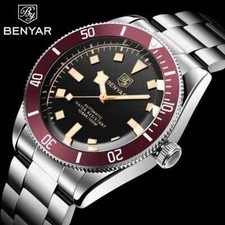🔝 BENYAR 5179 ROSSO BB58 Ø42 DIVE 100M AUTOMATICO VETRO HARDLEX OROLOGIO ⌚
