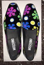 Moschino - scarpa mocassino pelle nera lucida - Vernice fiori floreale - Tg 42