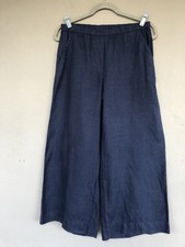 Frank Eileen pantaloni di lino donna blu gamba larga tasche a strappo costa Lagenlook