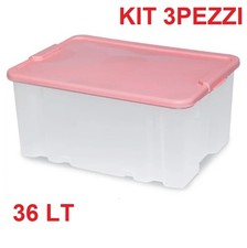 Kit 3pz Scatole Porta Tutto Porta Oggetti Plastica Trasparente 50x37 H25cm