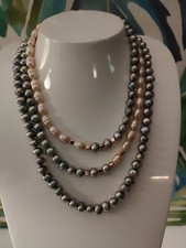 Collana lunga gioielli fantasia di perle coltivate grigio e rosa chi Cm 125