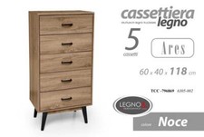 CASSETTIERA MODERNA SETTIMINO 5 CASSETTI LEGNO DESIGN ROVERE NOCE h118*60*40 cm