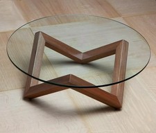 Base Tavolino Legno Massello Design Moderno Geometrico per Piano Vetro/Cristallo