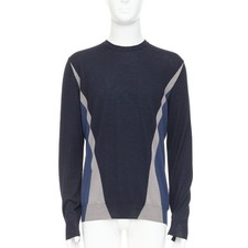 Maglione HERMES vintage grigio navy cashmere seta astratto colorblock