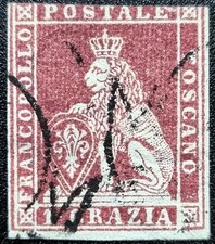 ASI 1851 Toscana 1 crazia carminio bruno su grigio usato Sass 4e - f.to Cardillo