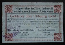BANCONOTA GOLDNOTE ÜBER 1 PFENNIG GOLD ARBEITGEBERVERBAND DER EDEL NOTGELD 1559