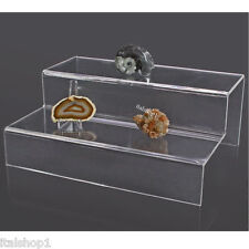 ESPOSITORE A SCALETTA IN VETRO ACRILICO A DUE GRADINI PER MINERALI FOSSILI ....