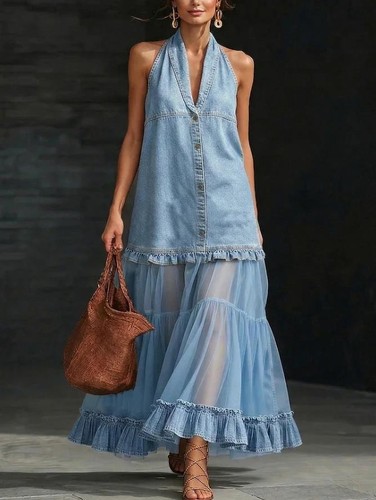 Maxi abito lungo donna - , denim