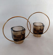 Coppia di porta lumini in vetro e metallo vintage Made in Italy.