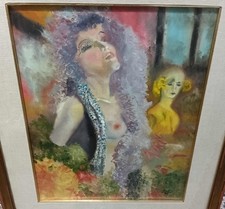 QUADRO OLIO SU TELA "NUDO DONNA CON SENO NUDO E SECONDO PIANO BUSTO DONNA VESTIT