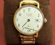 Orologio Vintage-Russo-Gents Boctok 17 Jewels-Funzionante Manuale-Carica-Raro Cinturino Oro