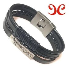 BRACCIALE UOMO CINTURINO CUOIO E PLACCHETTA ACCIAIO - ARMANI