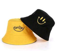 CAPPELLO PESCATORE SMILE GIALLO NERO Berretto Unisex DoubleFace CASUAL CAP NUOVO