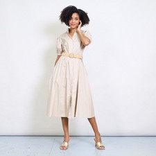 Abito Donna Beige Midi a Ruota