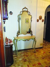 Antica console primi del ‘900 in legno dorato con specchiera