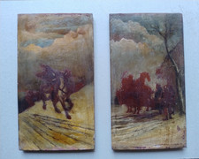 Coppia di dipinti antichi su legno massello – Scuola Spagnola (?), XIX secolo