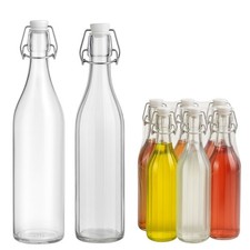 BOTTIGLIA LISCIA COSTOLATA IN VETRO ACQUA LIQUORE VINO TAPPO ERMETICO 1 Litro