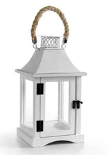 LANTERNA PORTACANDELA TEA LIGHT LEGNO METAL CASA GIARDINO EVENTI BIANCA 36*18 cm