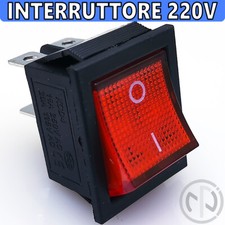 INTERRUTTORE 220V Bipolare DA PANNELLO TASTO LUMINOSO ROSSO a bilanciere 32X25