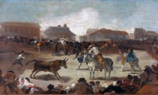 UN VILLAGGIO CORRIDA SPAGNA PIAZZA BULL FIGHTER DIPINTO DI FRANCISCO DE GOYA REPRO