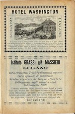 Stampa antica pubblicità HOTEL WASHINGTON E SCUOLA di LUGANO 1892 Antique print