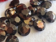 Lotto 6 Bottoni Antichi IN Madreperla Marrone Sfaccettato Effetto Strass Piede 1