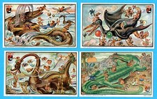 4x FIGURINE LAVAZZA-GLI ANIMALI ANTIDILUVIANI-SERIE N.6 (NON COMPLETA) ANNO 1949