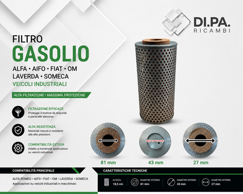 Filtro gasolio alfa - filtro, fiat