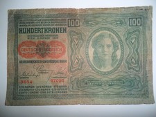 BANCONOTA 100 KORONE AUSTRO-UNGARICHE 1912 SPL OCCUPAZIONE TEDESCA