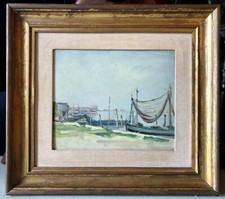 ANTICO DIPINTO OLIO Gigi Comolli PAESAGGIO LAGUNARE "Chioggia" Sottomarina" '900