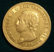REGNO SARDEGNA CARLO FELICE 40 LIRE 1825 ORO GENOVA OTTIMO MOLTO RARO R 2