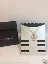 Collana con ciondolo uomo rosso amante acciaio pvd croce spinello nero ceramica 