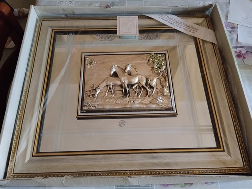 Quadro cavalli argento su - 3,