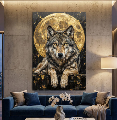 Quadro lupo luna arte art - e,