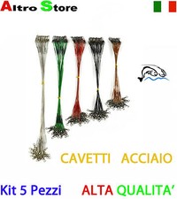 KIT 5 CAVETTI ACCIAIO CON GIRELLA MOSCHETTONE SPINNING SURF CASTING BARCA MARE