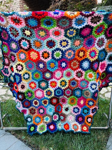 Coperta vintage nera blu rosa - nera,