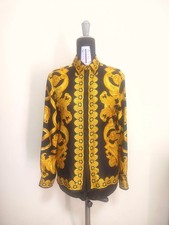 Versace Shirt Men 44 IT/XS Black/Gold Baroque Print 100% Silk 2024 1008274