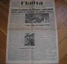 SUPERGA TORINO TORO FUNERALI L'UNITA' 7/5/1949 EDIZIONE PIEMONTESE