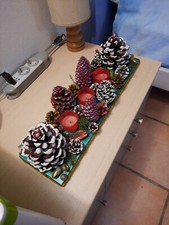 Centrotavola Natalizio, Artigianale Fatto A Mano Con Pigne E Candeline, 50x15 cm