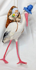 Cotton Stork delivering Light tan skin Baby Birth artisan Christmas Ornament NEW