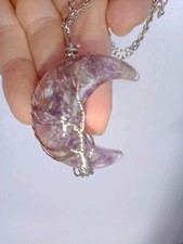 Collana ciondolo luna autentica ametista naturale con GARANZIA argento 925 NUOVA