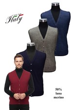 Gilet Cardigan smanicato uomo aperto con bottoni 50% LANA MERINOS made in Italy